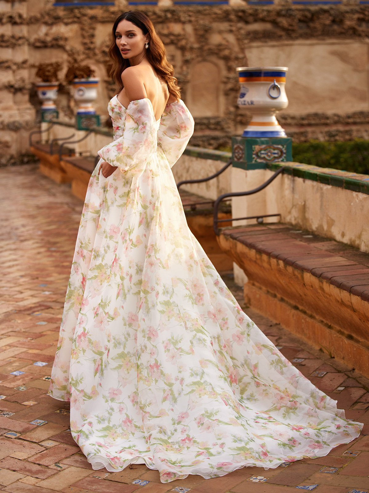 Colorful Floral Print Wedding Dress