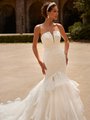 Moonlight Couture H1531 Glamorous Beaded Lace Trim Appliques Mermaid with Strapless Open Necklines