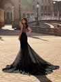 Bold Black Mermaid Wedding Dress With Illusion Scoop Back and Cathedral Train Moonlight Couture H1549B