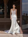 Bride in Moonlight Couture H1589 Stretch Mikado wedding dress with illusion bodice with pointed sweetheart