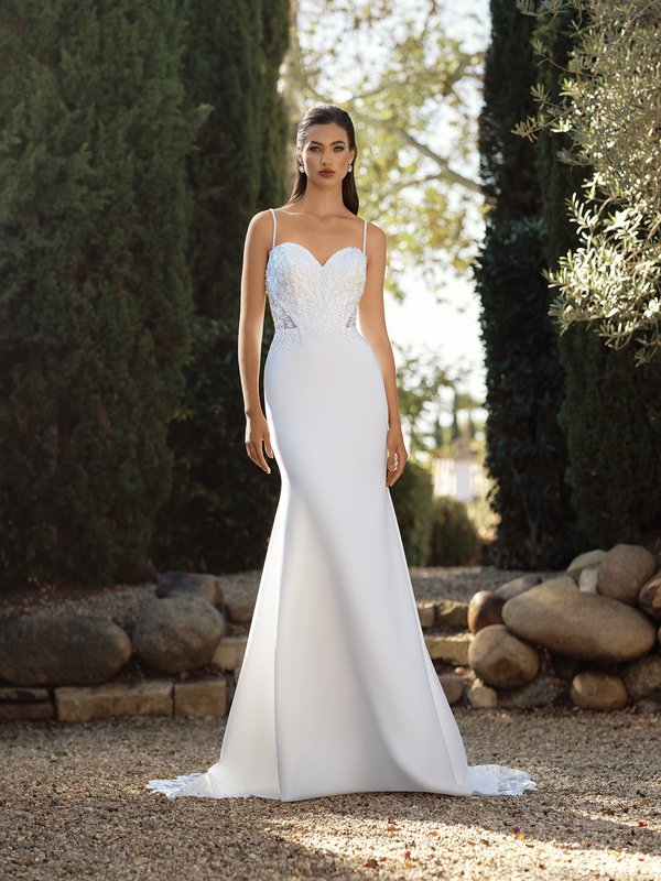 Moonlight Collection J6941 Regal Crepe and Embellished Lace Appliques Ivory Mermaid Bridal Gown 