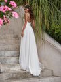 Moonlight Tango T924 open back with lace straps net A-line wedding dress with botanical lace appliques and buttons along back