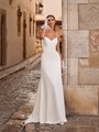 Minimalist Crepe Mermaid Bridal Gown with Spaghetti Strap Sweetheart Neckline and Drop Waist