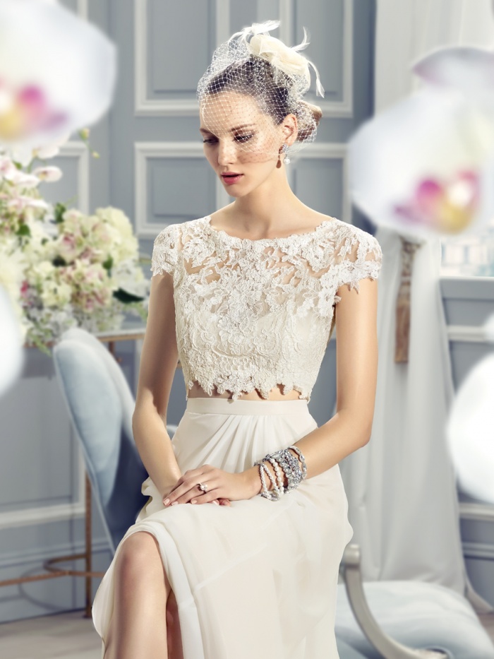 two piece crop top wedding dress