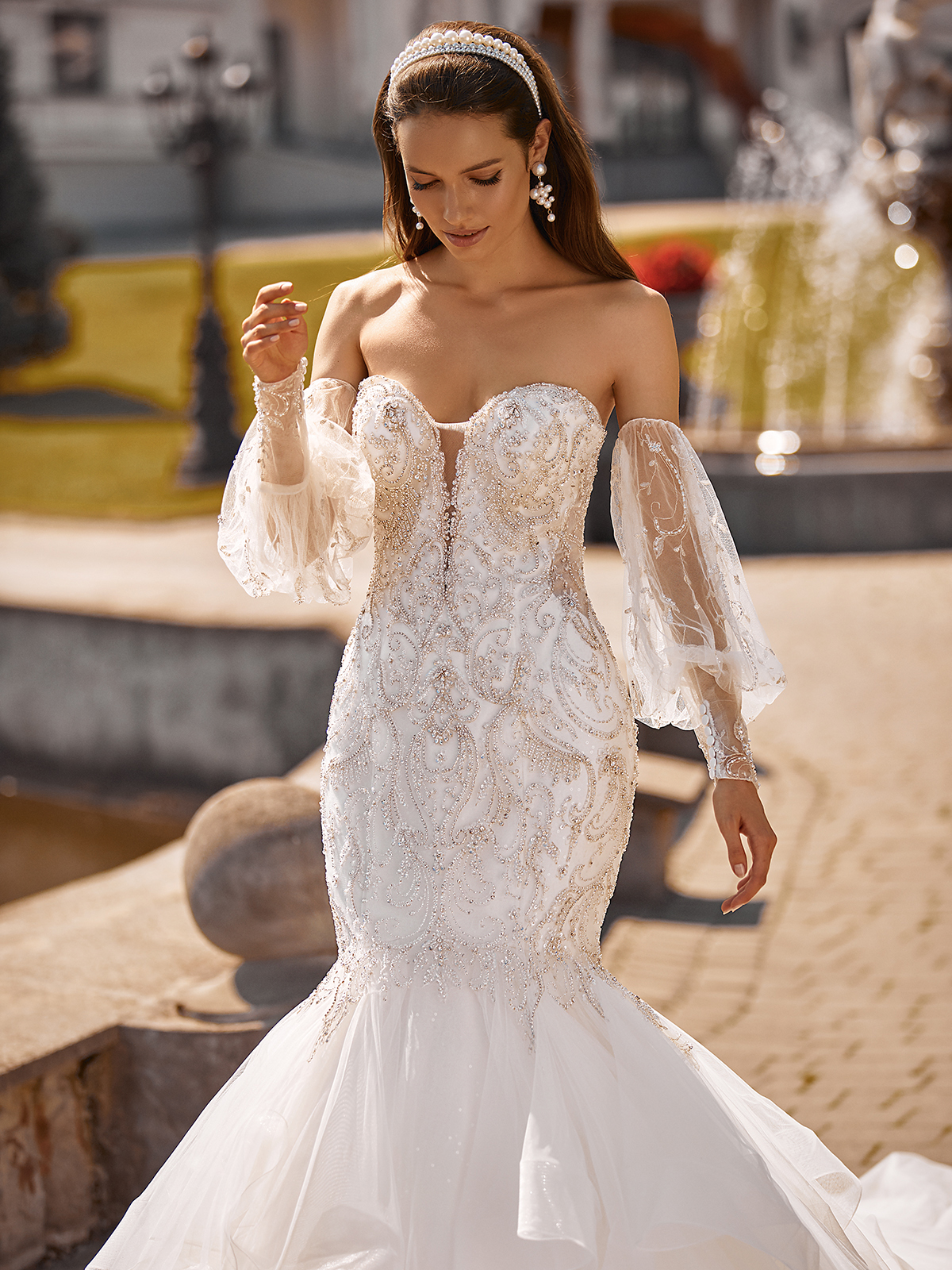 Rustic Lace & Shimmer Organza Moonlight Couture Wedding Dress H1429