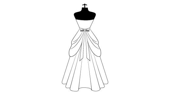 Illustration of a bow bustle for a wedding gown with a statement bow on the back