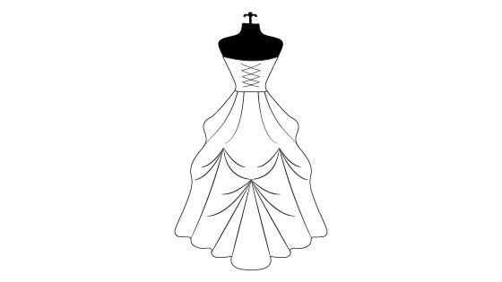 Sketch of a wedding dress with a vintage-inspired royal bustle
