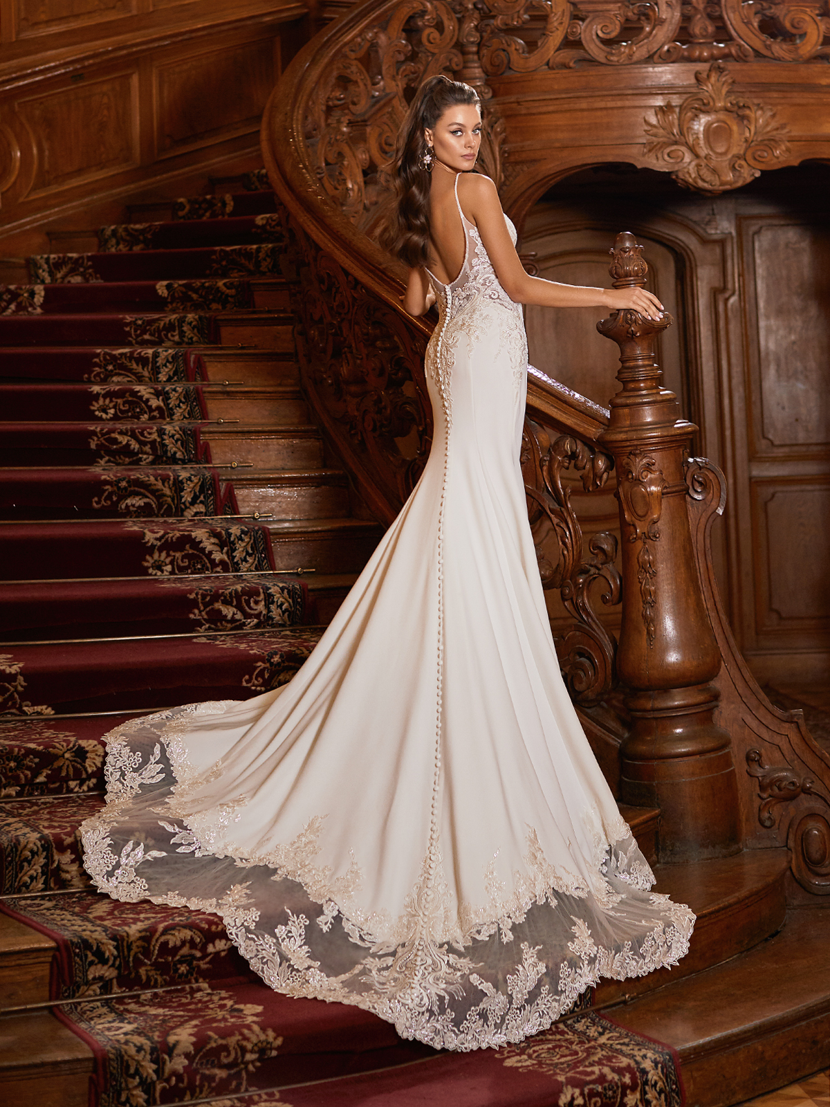 Nicefashion V Neck Open Back Illusion Lace Wedding Dress Mermaid Bridal Gown 