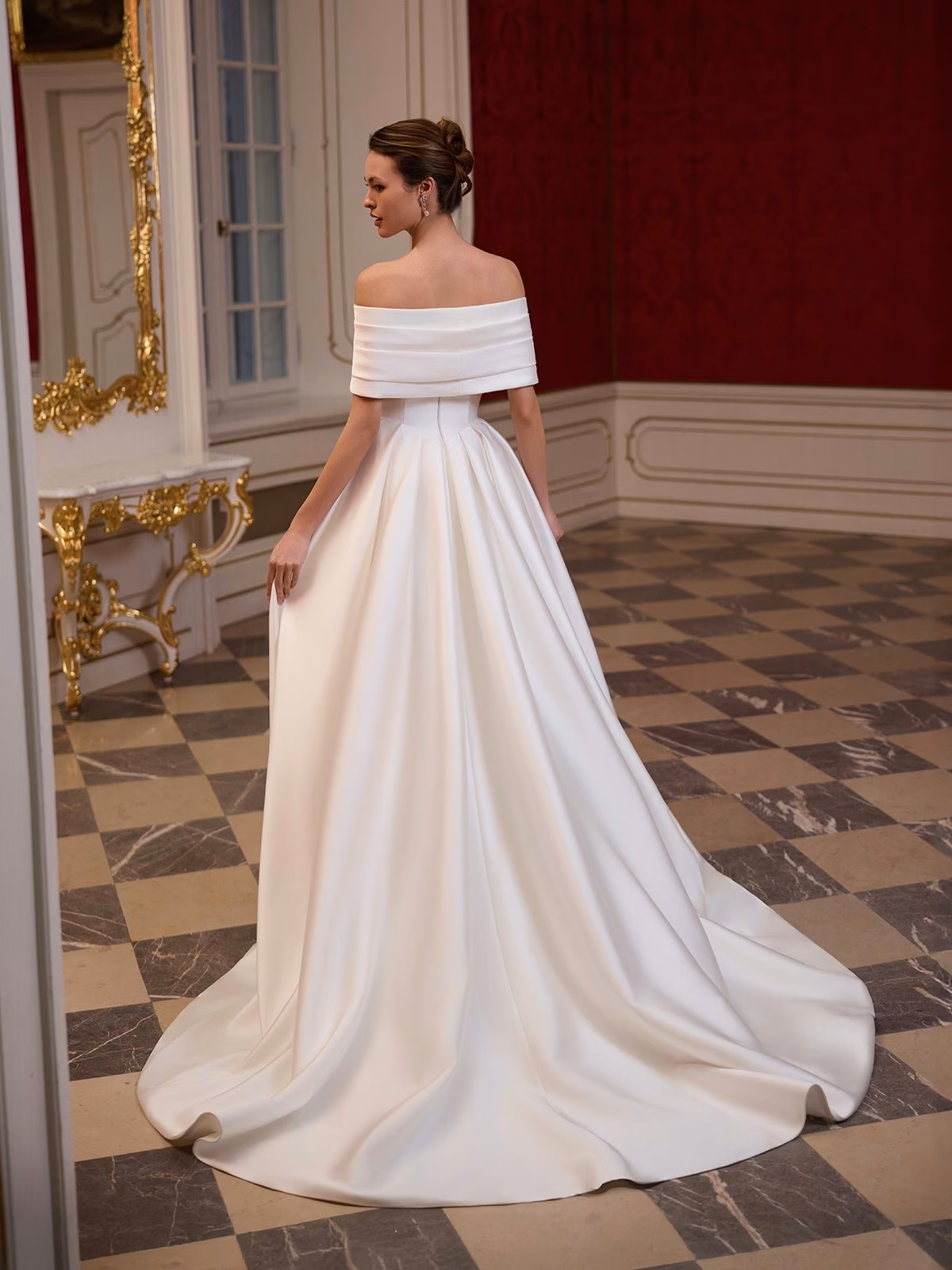 Open back with jacket all satin A-line with sweep train and side pockets Moonlight Tango T231