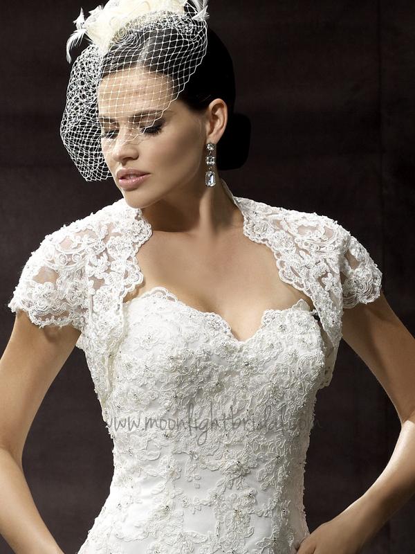 Moonlight CAP-14 lace long sleeve and sheer beaded bridal jackets