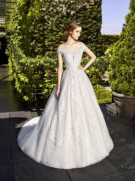 Moonlight Couture H1323 gorgeous off-the-shoulder drop waist wedding gown Moonlight Couture H1323 gorgeous off-the-shoulder drop waist wedding gown