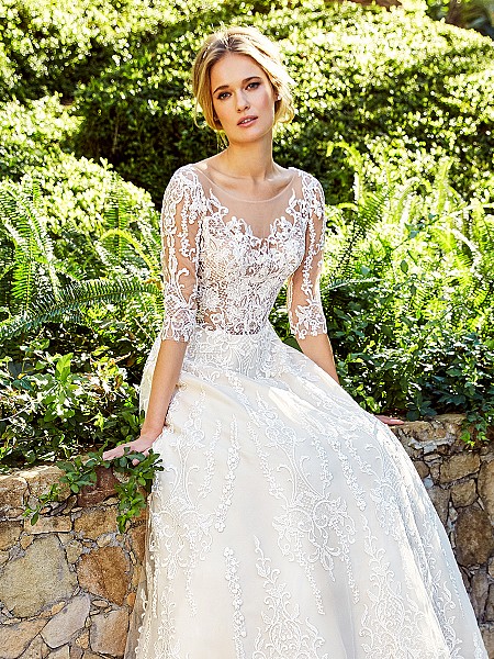 Moonlight Couture H1356A breathtaking unlined full A-line lace wedding gown with sheer long sleeves Moonlight Couture H1356A breathtaking unlined full A-line lace wedding gown with sheer long sleeves