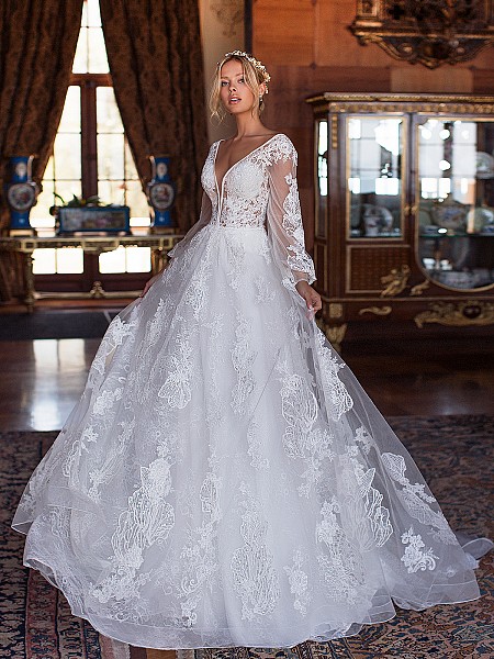 Moonlight Couture H1375 ethereal and luxe bohemian wedding dress with sleeves Moonlight Couture H1375 ethereal and luxe bohemian wedding dress with sleeves