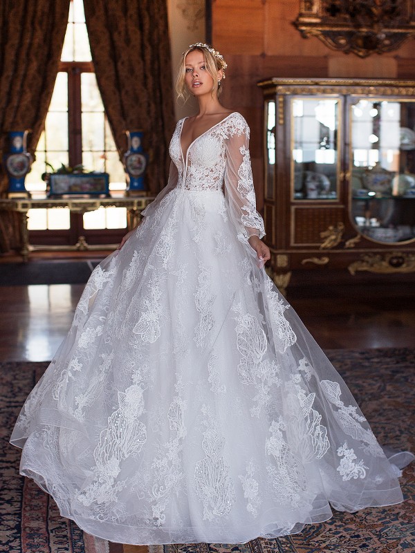 Moonlight Couture H1375 ethereal and luxe bohemian wedding dress with sleeves Moonlight Couture H1375 ethereal and luxe bohemian wedding dress with sleeves