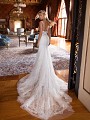 Moonlight Couture H1380 illusion lace and beaded back wedding dress with godet train details Moonlight Couture H1380 illusion lace and beaded back wedding dress with godet train details
