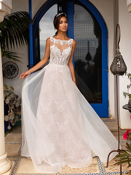 Moonlight Couture H1392 elegant illusion bateau neck mermaid gown with lace appliques and tulle overlay skirt Moonlight Couture H1392 elegant illusion bateau neck mermaid gown with lace appliques and tulle overlay skirt