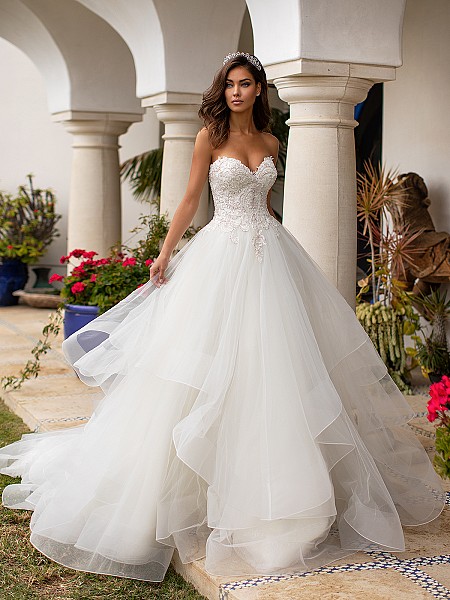 Moonlight Couture H1393 stunning tulle and beaded sweetheart ball gown with cascading tulle Moonlight Couture H1393 stunning tulle and beaded sweetheart ball gown with cascading tulle
