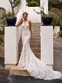 Moonlight Couture H1400 beautiful illusion halter neckline lace mermaid bridal gown with long train Moonlight Couture H1400 beautiful illusion halter neckline lace mermaid bridal gown with long train