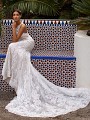 Moonlight Couture H1400 elegant Chantilly lace sleeveless body-flattering wedding dress with hem lace and see-through train Moonlight Couture H1400 elegant Chantilly lace sleeveless body-flattering wedding dress with hem lace and see-through train
