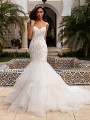 Moonlight Couture H1402 heavily beaded mermaid bridal gown with beaded straps tulle ruffle skirt Moonlight Couture H1402 heavily beaded mermaid bridal gown with beaded straps tulle ruffle skirt