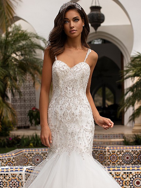 Moonlight Couture H1402 sweetheart eye-catching silver embroidery and stunning beading mermaid gown with drop waist Moonlight Couture H1402 sweetheart eye-catching silver embroidery and stunning beading mermaid gown with drop waist