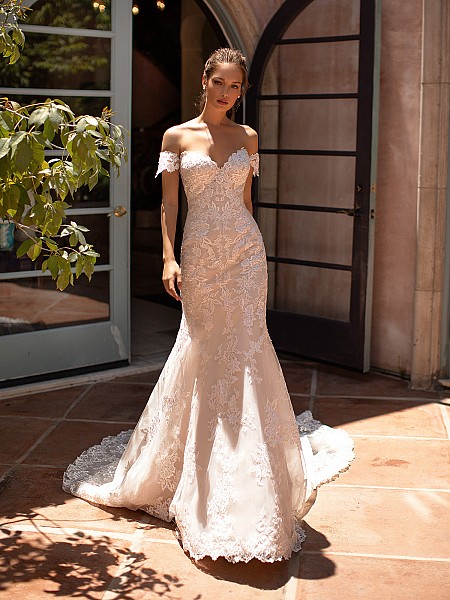 Moonlight Couture H1421 form fitting all lace mermaid wedding dress Moonlight Couture H1421 form fitting all lace mermaid wedding dress