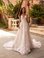 Moonlight Couture H1422 A-line wedding dress with sweetheart neckline and thin lace straps 