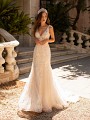 Moonlight Couture H1423 striped lace tulle rose net mermaid wedding dress Moonlight Couture H1423 striped lace tulle rose net mermaid wedding dress