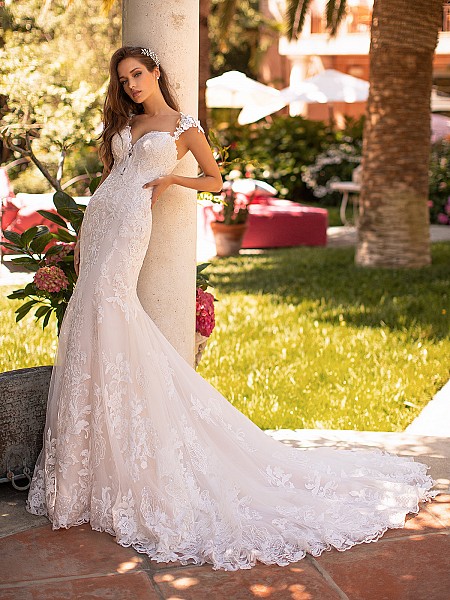 Moonlight Couture H1427 lace mermaid wedding dress with cap sleeves Moonlight Couture H1427 lace mermaid wedding dress with cap sleeves