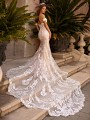 Moonlight Couture H1430  mermaid wedding dress with cathedral lace see through train