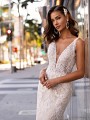 Sexy Plunge Sweetheart Neckline With Illusion Lace Straps Moonlight Couture H1441 Sexy Plunge Sweetheart Neckline With Illusion Lace Straps Moonlight Couture H1441