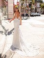 Sexy Crepe Wedding Dress with Shaped Lace Train Moonlight Couture H1444 Sexy Crepe Wedding Dress with Shaped Lace Train Moonlight Couture H1444