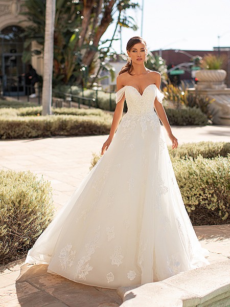 Fairytale Shimmer Net and Lace Full A-line Wedding Dress Moonlight Couture H1447 Fairytale Shimmer Net and Lace Full A-line Wedding Dress Moonlight Couture H1447