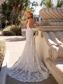 Low V-Neckline Back With Vine Lace Detailed Train Moonlight Couture H1448 Low V-Neckline Back With Vine Lace Detailed Train Moonlight Couture H1448