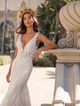 V-neckline with Plunge Mermaid Organic Lace Wedding Dress Moonlight Couture H1448 V-neckline with Plunge Mermaid Organic Lace Wedding Dress Moonlight Couture H1448