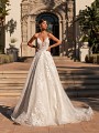 Floral Shimmer Net Full A-line Wedding Dress With Straps Moonlight Couture H1451 Floral Shimmer Net Full A-line Wedding Dress With Straps Moonlight Couture H1451
