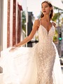 Beaded Leaf Lace Wedding Dress With Cascade Tulle Train Moonlight Couture H1452 Beaded Leaf Lace Wedding Dress With Cascade Tulle Train Moonlight Couture H1452