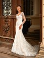 Moonlight Couture H1462 Rustic Chantilly Lace with Sequin Mermaid Dress with Wide V-Neck and Long Illusion Lace Sleeves Moonlight Couture H1462 Rustic Chantilly Lace with Sequin Mermaid Dress with Wide V-Neck and Long Illusion Lace Sleeves