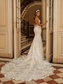 Moonlight Couture H1464 Mermaid Bridal Gown with See-Through Floral Lace Appliqué Cathedral Train with Horsehair Trim Hem Moonlight Couture H1464 Mermaid Bridal Gown with See-Through Floral Lace Appliqué Cathedral Train with Horsehair Trim Hem