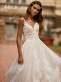 Moonlight Couture H1465 Beaded Deep V-Neck with Illusion Inset Gown with Bouquet Lace Appliques and Straps Moonlight Couture H1465 Beaded Deep V-Neck with Illusion Inset Gown with Bouquet Lace Appliques and Straps