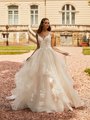 Moonlight Couture H1465 Fairytale A-Line Gown with Floral Lace Appliqué Detailed Tiered Skirt Moonlight Couture H1465 Fairytale A-Line Gown with Floral Lace Appliqué Detailed Tiered Skirt