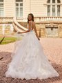 Moonlight Couture H1465 Deep Floral Illusion V-Back with Straps and Cascading Chapel Train with Horsehair Trim Hem
