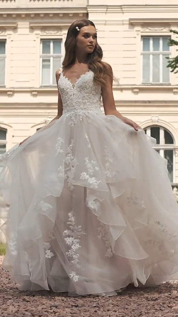 Moonlight Couture H1465 Magical Sparkle Tulle Full A-Line Wedding Gown with Cascading Skirt Moonlight Couture H1465 Magical Sparkle Tulle Full A-Line Wedding Gown with Cascading Skirt