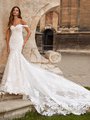 Moonlight Couture H1466 Drop Waist Bouquet Shimmer Tulle Sweetheart Wedding Gown with Swag Sleeves