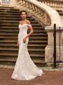 Moonlight Couture H1467 Off-The-Shoulder Stardust Tulle Mermaid Gown with Bouquet Re-Embroidered Lace Appliques Moonlight Couture H1467 Off-The-Shoulder Stardust Tulle Mermaid Gown with Bouquet Re-Embroidered Lace Appliques