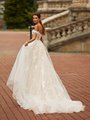 Moonlight Couture H1467 Open Illusion Back Wedding Gown with Glittering Detachable Stardust Tulle Semi-Cathedral Train
