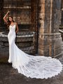 Moonlight Couture H1469 Modern Regal Crepe Gown with Beaded Sweetheart Neckline and Re-Embroidered Lace Appliques Moonlight Couture H1469 Modern Regal Crepe Gown with Beaded Sweetheart Neckline and Re-Embroidered Lace Appliques