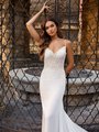 Moonlight Couture H1470 Sexy Unlined Bodice Wedding Gown with Boning and Beaded Spaghetti Straps