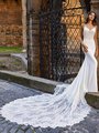 Moonlight Couture H1470 Sleek Regal Crepe Mermaid Wedding Gown with Re-Embroidered Lace Applique Sheer Bodice Moonlight Couture H1470 Sleek Regal Crepe Mermaid Wedding Gown with Re-Embroidered Lace Applique Sheer Bodice