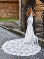 Moonlight Couture H1470 Deep Illusion V-Back Gown with See-Through Lace Detailed Semi-Cathedral Train and Hem Lace Moonlight Couture H1470 Deep Illusion V-Back Gown with See-Through Lace Detailed Semi-Cathedral Train and Hem Lace